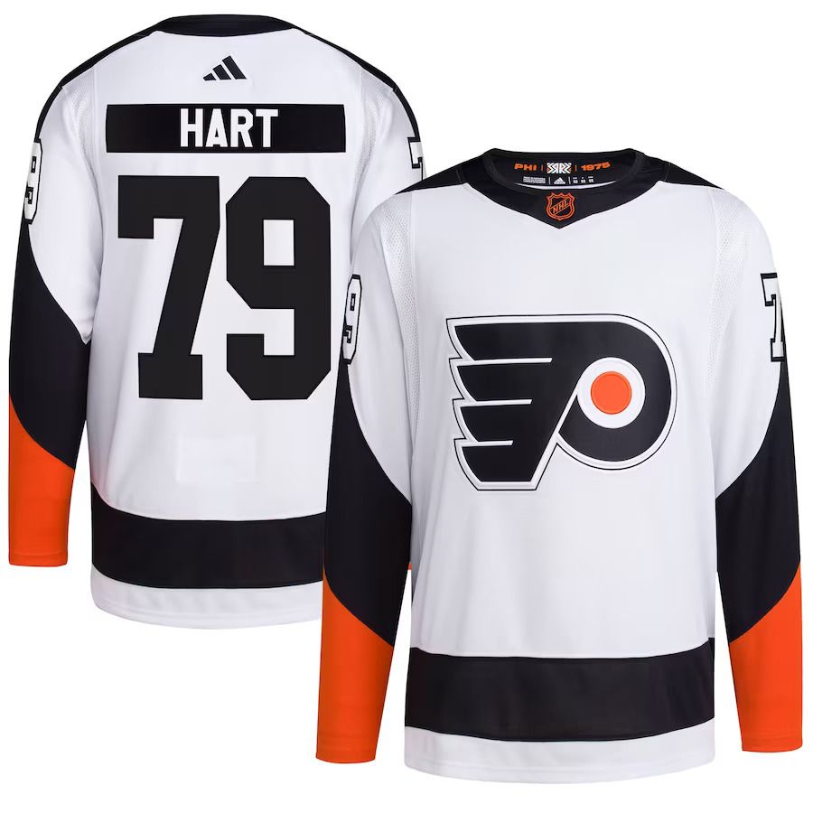 Men Philadelphia Flyers #79 Carter Hart adidas White Reverse Retro Authentic Player NHL Jersey